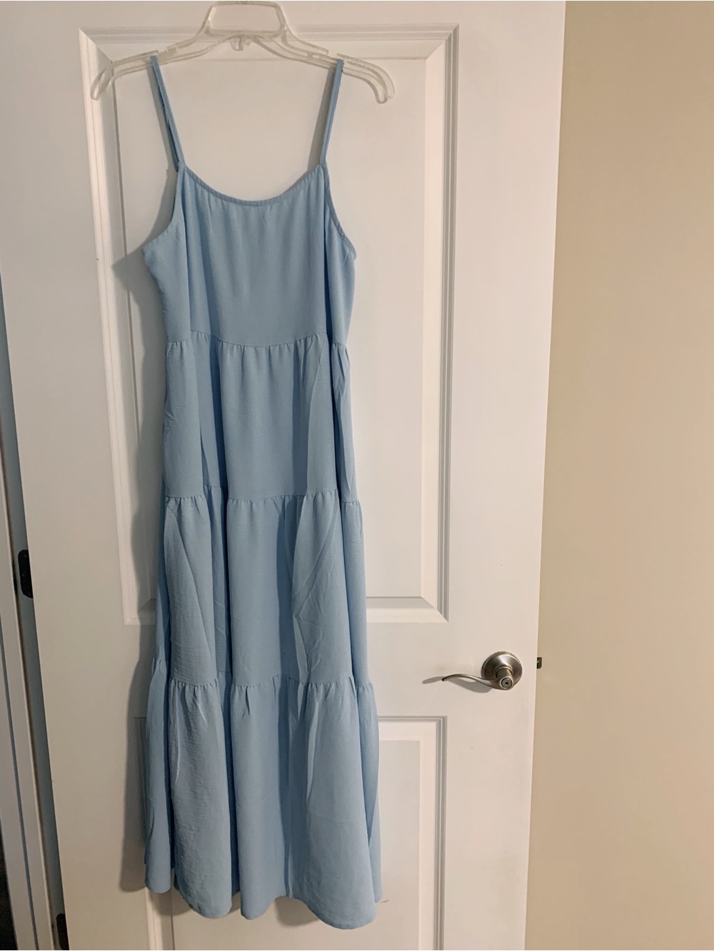 Light Blue Spaghetti-Strap Tiered Maxi Dress